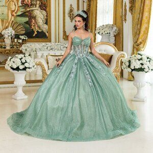 New Long Sleeveless Tulle Quinceanara Gown w/ Back Bow & Lace Up Back DQ 1958